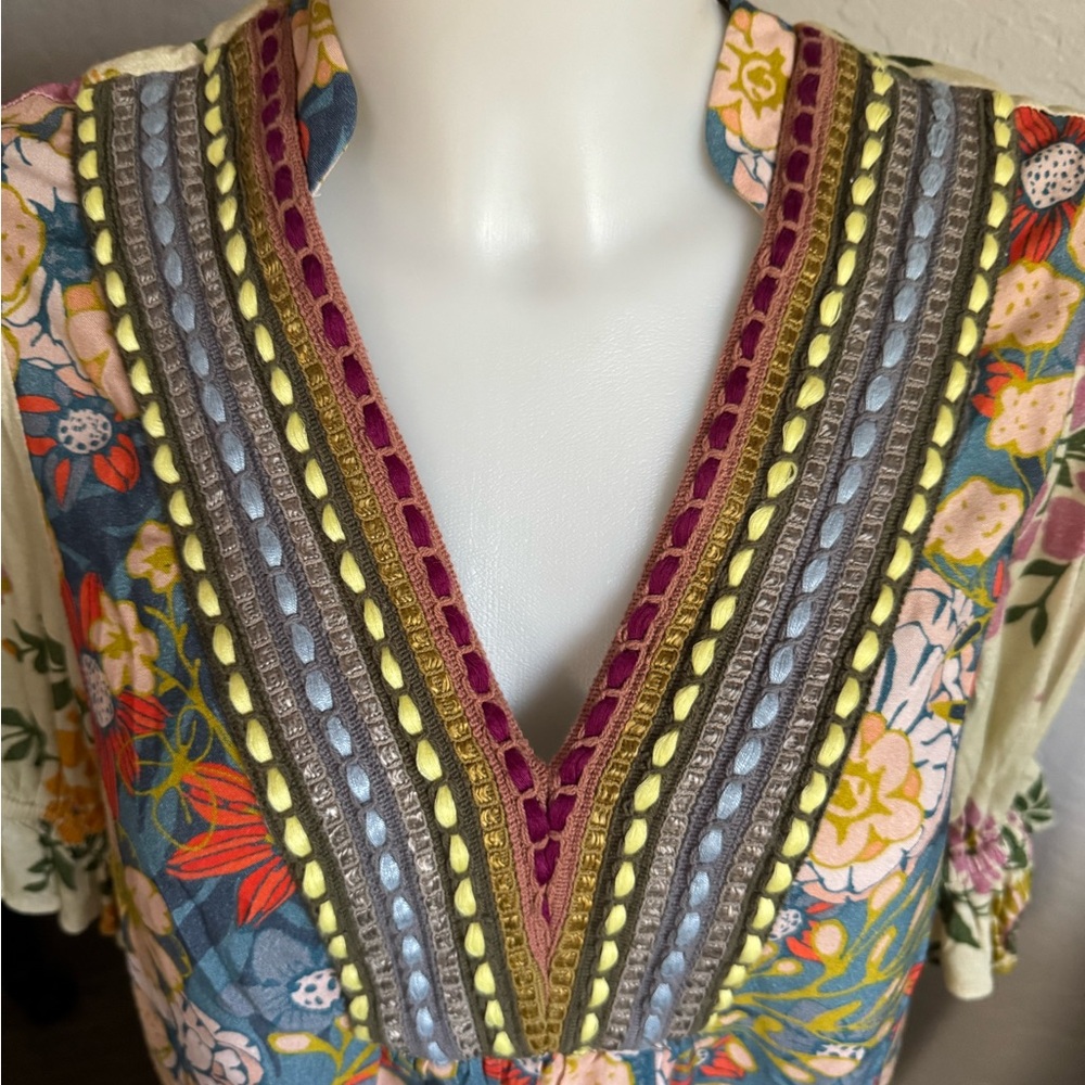Anthropologie Gold Gray Embellished Blouse